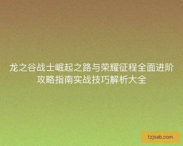 龙之谷战士崛起之路与荣耀征程全面进阶攻略指南实战技巧解析大全
